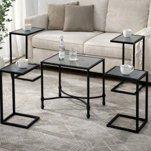 طقم طاولة ضيافة لون أسود مع 4 طاولات خدمة