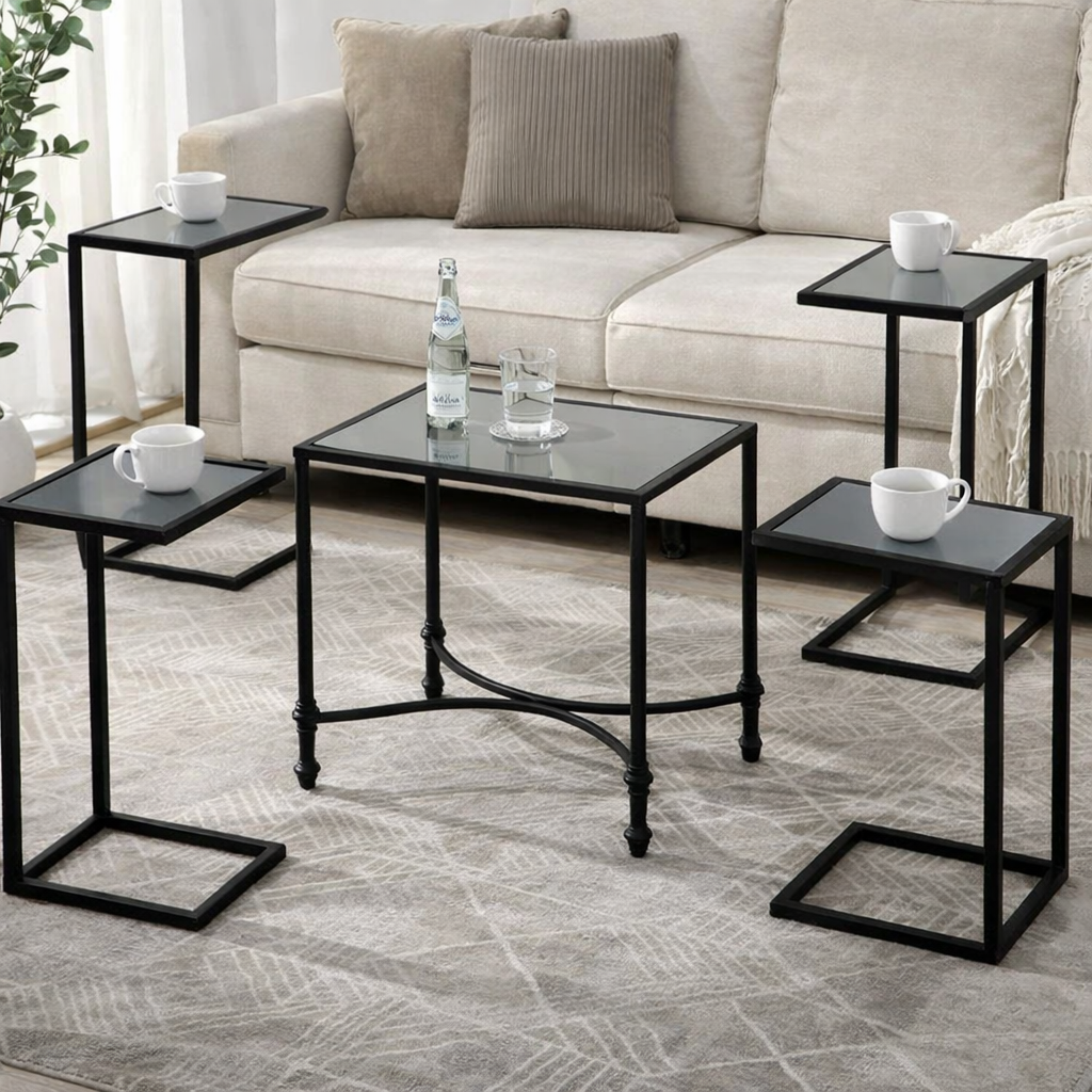 طقم طاولة ضيافة لون أسود مع 4 طاولات خدمة