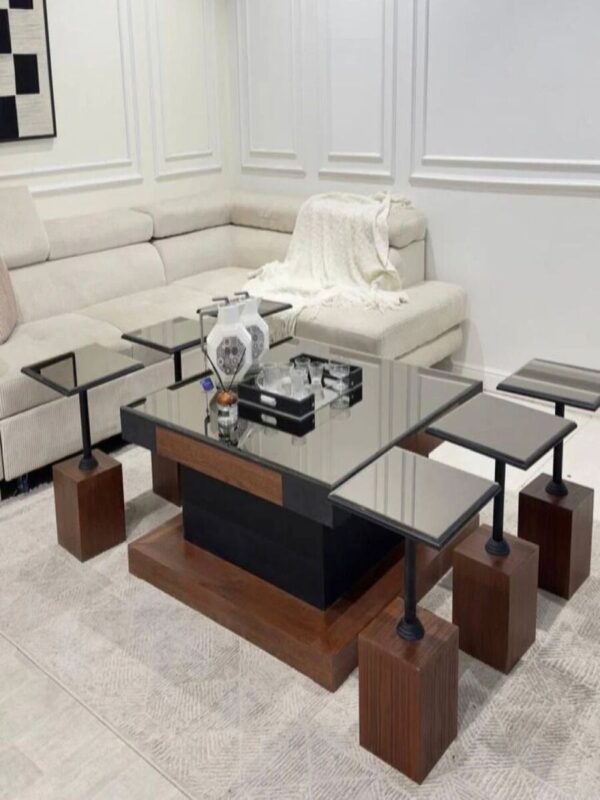 طقم طاولات ضيافة زجاج مع 4خدمة