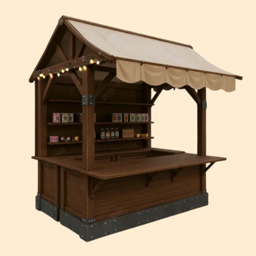 Pngtree rustic wooden market stall with awning perfect for showcasing goods or png image 17885571